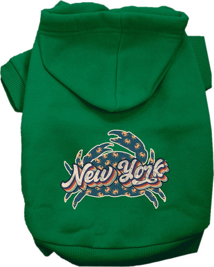 Pet Dog & Cat Screen Printed Hoodie for Medium to Large Pets (Sizes 2XL-6XL), "New York Retro Crabs"