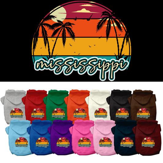 Pet Dog & Cat Screen Printed Hoodie for Small to Medium Pets (Sizes XS-XL), &quot;Mississippi Retro Beach Sunset&quot;
