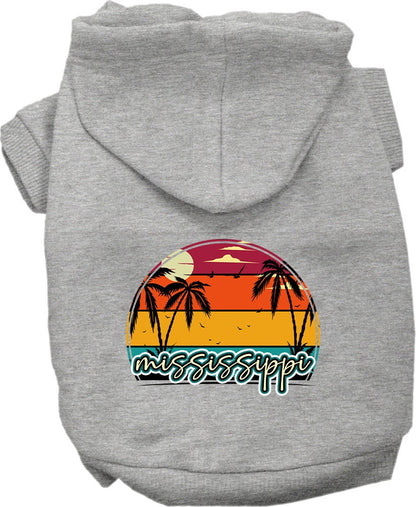 Pet Dog & Cat Screen Printed Hoodie for Small to Medium Pets (Sizes XS-XL), "Mississippi Retro Beach Sunset"