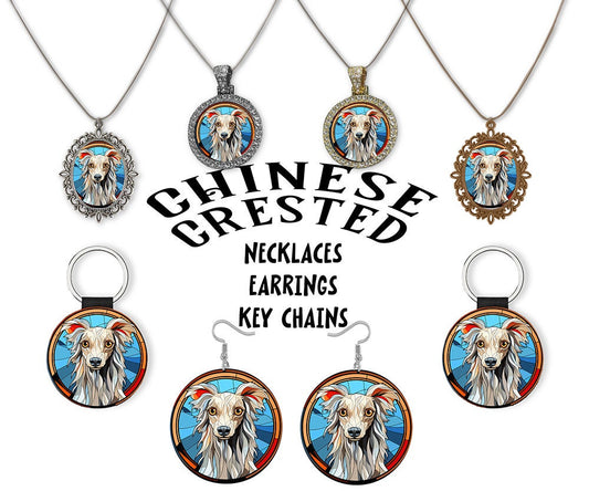 Chinese Crested Breed Jewelry - Stained Glass Style Necklaces, Earrings and more!