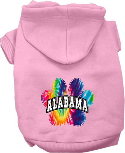 Pet Dog & Cat Screen Printed Hoodie for Small to Medium Pets (Sizes XS-XL), "Alabama Bright Tie Dye"