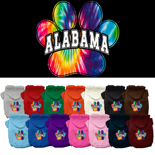 Pet Dog & Cat Screen Printed Hoodie for Small to Medium Pets (Sizes XS-XL), &quot;Alabama Bright Tie Dye&quot;