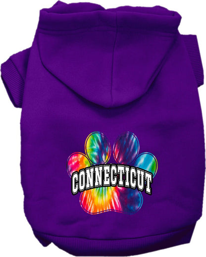 Pet Dog & Cat Screen Printed Hoodie for Small to Medium Pets (Sizes XS-XL), "Connecticut Bright Tie Dye"