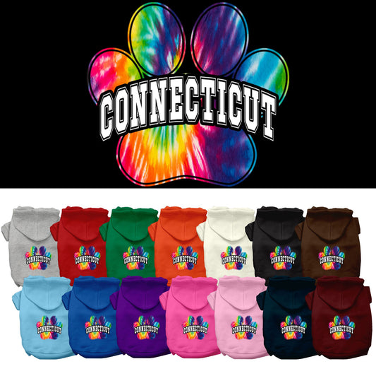 Pet Dog & Cat Screen Printed Hoodie for Small to Medium Pets (Sizes XS-XL), &quot;Connecticut Bright Tie Dye&quot;