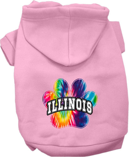 Pet Dog & Cat Screen Printed Hoodie for Small to Medium Pets (Sizes XS-XL), "Illinois Bright Tie Dye"