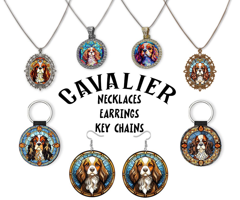 Cavalier King Charles Spaniel Jewelry Stained Glass Style Necklaces Earrings and more