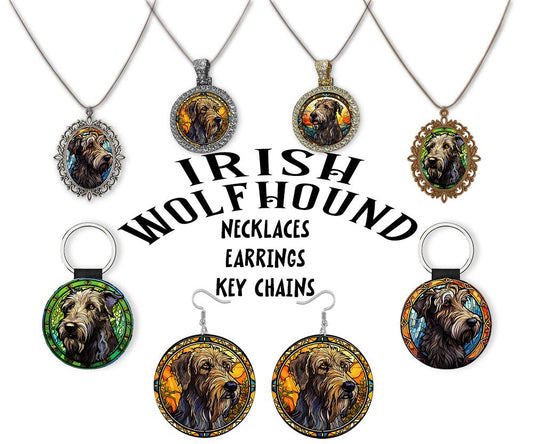 Irish Wolfhound Jewelry - Stained Glass Style Necklaces, Earrings and more!