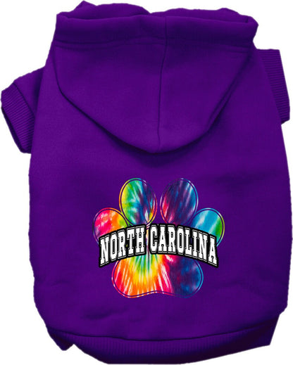 Pet Dog & Cat Screen Printed Hoodie for Small to Medium Pets (Sizes XS-XL), "North Carolina Bright Tie Dye"