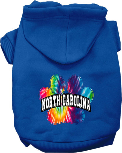 Pet Dog & Cat Screen Printed Hoodie for Small to Medium Pets (Sizes XS-XL), "North Carolina Bright Tie Dye"
