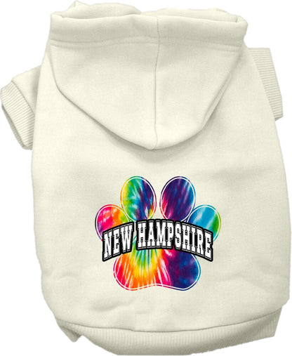 Pet Dog & Cat Screen Printed Hoodie for Small to Medium Pets (Sizes XS-XL), "New Hampshire Bright Tie Dye"