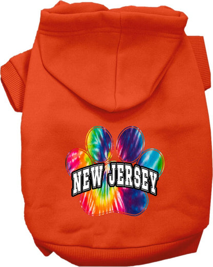 Pet Dog & Cat Screen Printed Hoodie for Small to Medium Pets (Sizes XS-XL), "New Jersey Bright Tie Dye"