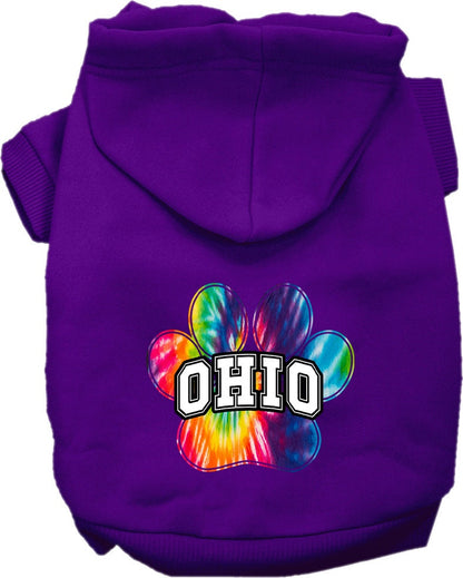 Pet Dog & Cat Screen Printed Hoodie for Small to Medium Pets (Sizes XS-XL), "Ohio Bright Tie Dye"