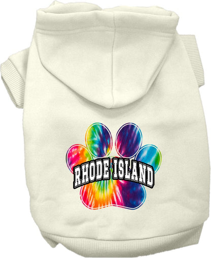 Pet Dog & Cat Screen Printed Hoodie for Small to Medium Pets (Sizes XS-XL), "Rhode Island Bright Tie Dye"