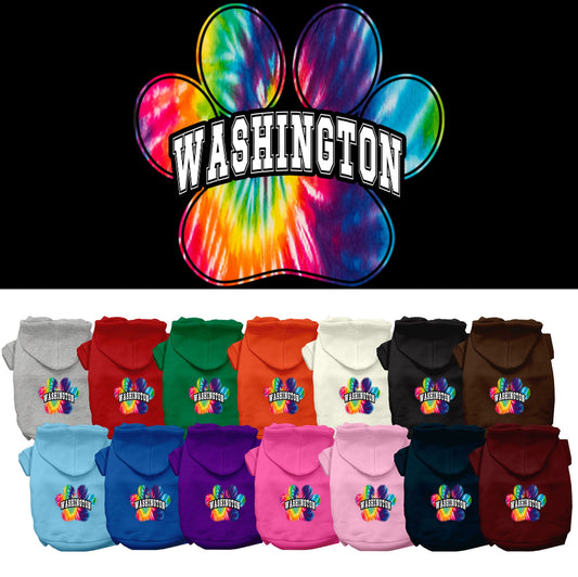 Pet Dog & Cat Screen Printed Hoodie for Small to Medium Pets (Sizes XS-XL), &quot;Washington Bright Tie Dye&quot;