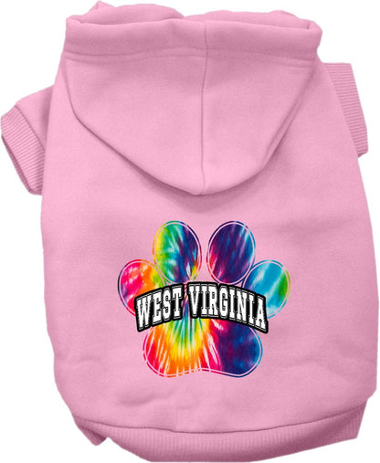 Pet Dog & Cat Screen Printed Hoodie for Small to Medium Pets (Sizes XS-XL), "West Virginia Bright Tie Dye"