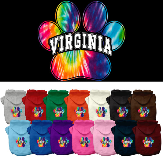 Pet Dog & Cat Screen Printed Hoodie for Small to Medium Pets (Sizes XS-XL), &quot;Virginia Bright Tie Dye&quot;