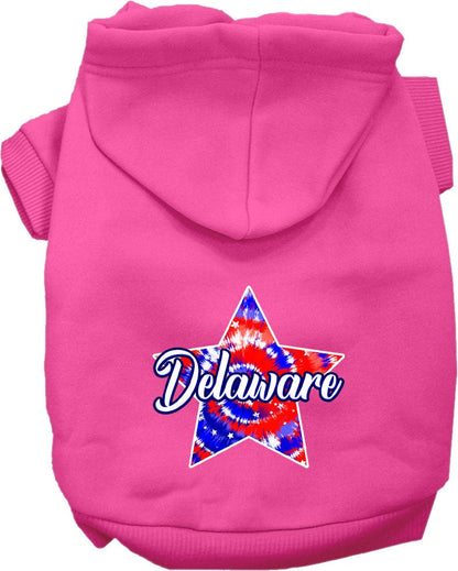 Pet Dog & Cat Screen Printed Hoodie for Small to Medium Pets (Sizes XS-XL), "Delaware Patriotic Tie Dye"