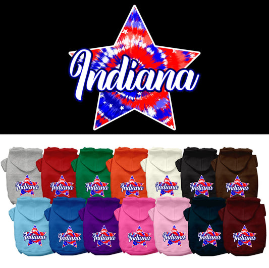 Pet Dog & Cat Screen Printed Hoodie for Small to Medium Pets (Sizes XS-XL), &quot;Indiana Patriotic Tie Dye&quot;