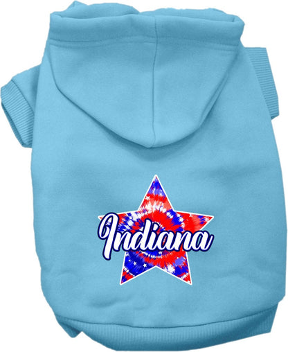 Pet Dog & Cat Screen Printed Hoodie for Small to Medium Pets (Sizes XS-XL), "Indiana Patriotic Tie Dye"