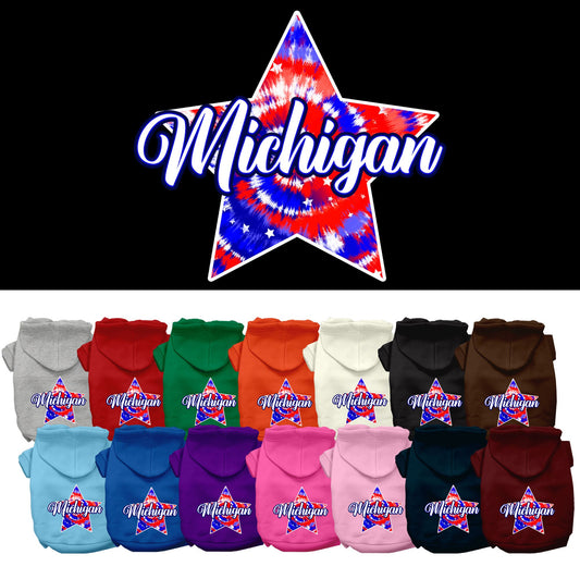 Pet Dog & Cat Screen Printed Hoodie for Medium to Large Pets (Sizes 2XL-6XL), &quot;Michigan Patriotic Tie Dye&quot;
