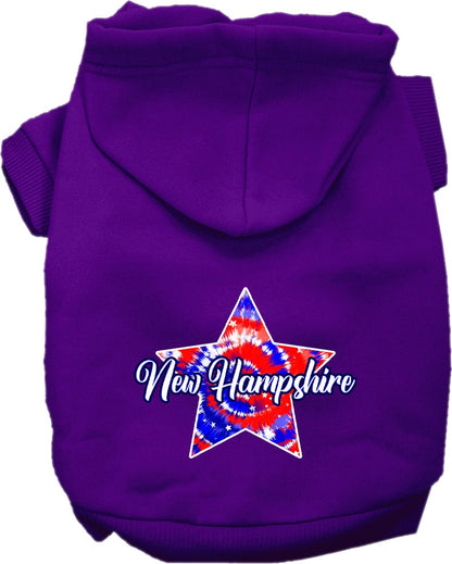 Pet Dog & Cat Screen Printed Hoodie for Small to Medium Pets (Sizes XS-XL), "New Hampshire Patriotic Tie Dye"