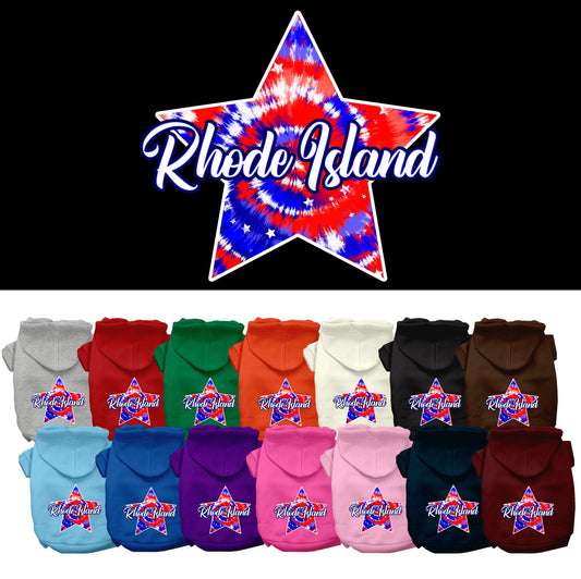 Pet Dog & Cat Screen Printed Hoodie for Medium to Large Pets (Sizes 2XL-6XL), &quot;Rhode Island Patriotic Tie Dye&quot;