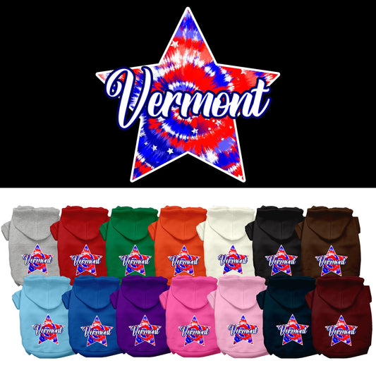 Pet Dog & Cat Screen Printed Hoodie for Small to Medium Pets (Sizes XS-XL), &quot;Vermont Patriotic Tie Dye&quot;