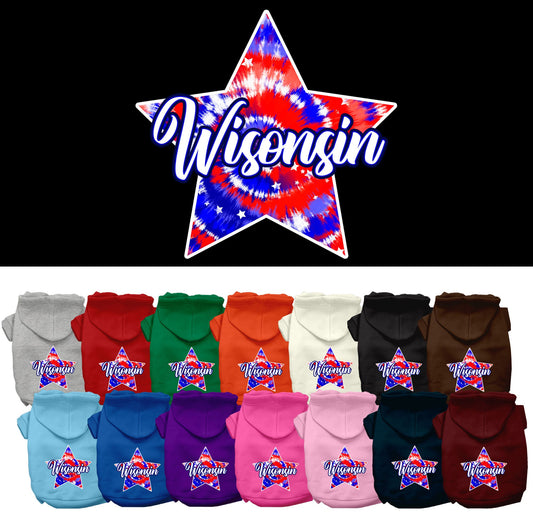 Pet Dog & Cat Screen Printed Hoodie for Medium to Large Pets (Sizes 2XL-6XL), &quot;Wisconsin Patriotic Tie Dye&quot;