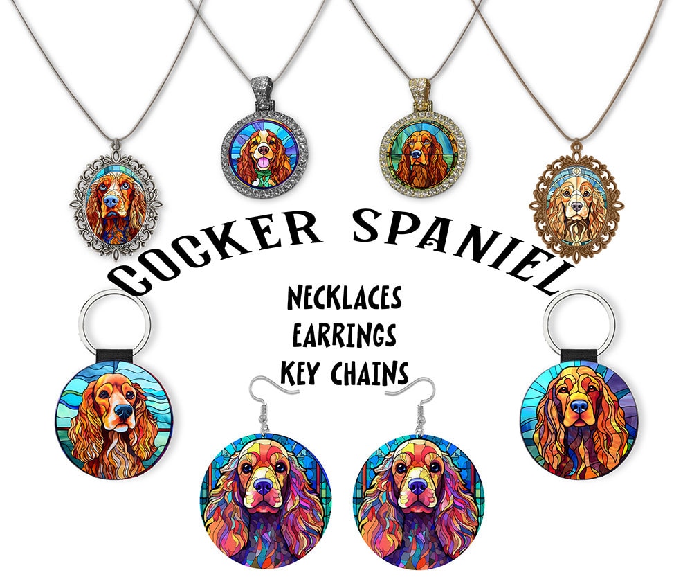 Cocker Spaniel Jewelry Stained Glass Style Necklaces Earrings and m Mirage Pet Products