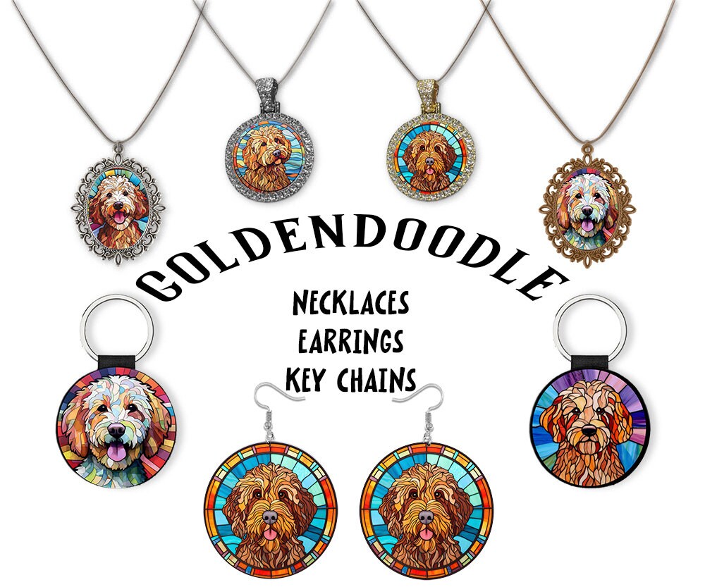 Goldendoodle Jewelry Stained Glass Style Necklaces Earrings and mor Mirage Pet Products