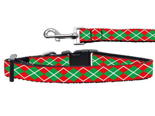 Christmas Nylon Pet Collars and Leashes, "Christmas Argyle"