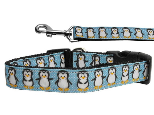 Christmas Pet Dog & Cat Nylon Collar or Leash, &quot;Penguins&quot;
