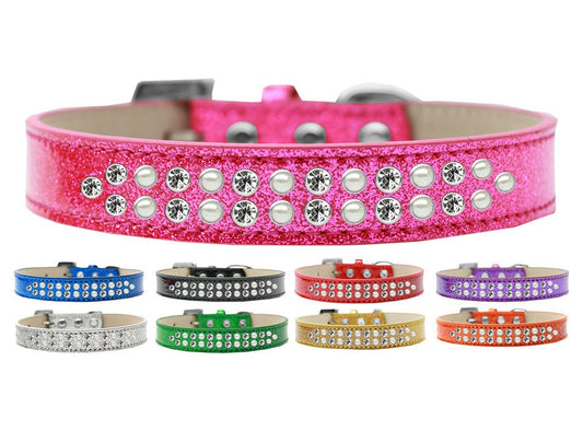 Dog, Puppy & Pet Ice Cream  Collar, "Two Row Pearl and Clear Crystal Rimsets"