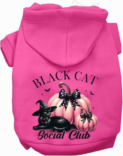 Bright pink Black Cat Social Club pet hoodie