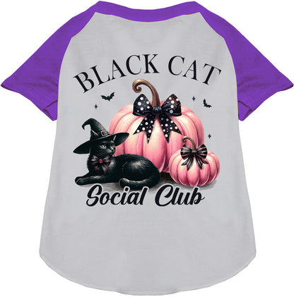 Purple sleeve Black Cat Social Club pet raglan shirt