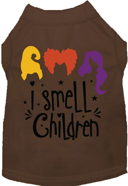 Brown 'I Smell Children' pet shirt with colorful design