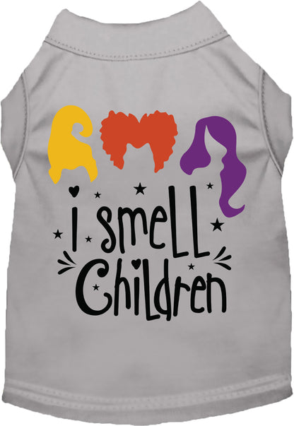 Gray 'I Smell Children' pet shirt with colorful design