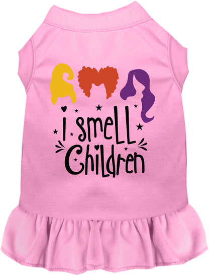 Light pink I Smell Children pet dress with colorful design