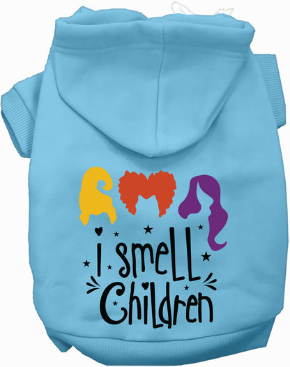 Light blue I Smell Children pet hoodie with colorful design