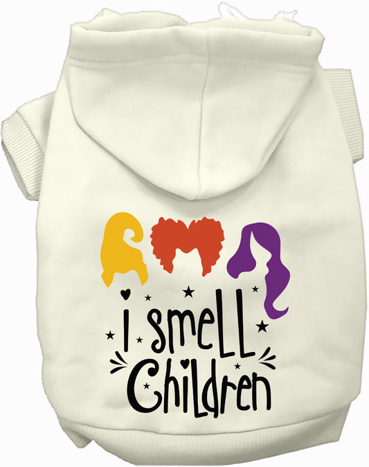 White I Smell Children pet hoodie with colorful design