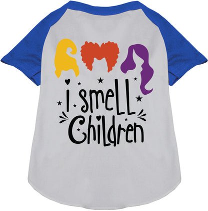 Blue sleeve I Smell Children pet raglan shirt