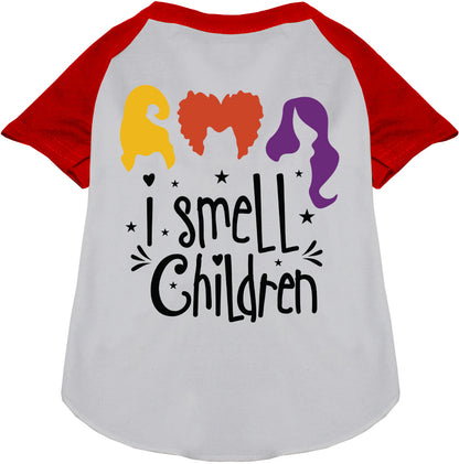 Red sleeve I Smell Children pet raglan shirt