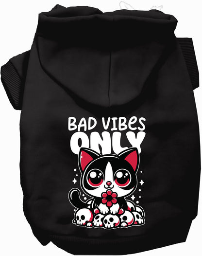 Black Bad Vibes Only pet hoodie with cute cat design