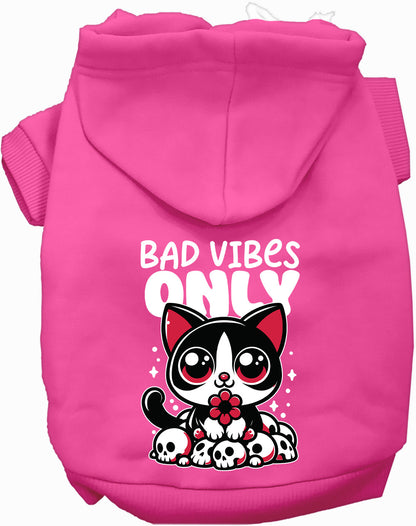 Pink Bad Vibes Only pet hoodie with cute cat design