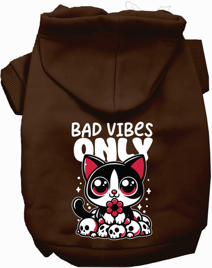 Brown Bad Vibes Only pet hoodie with cute cat design