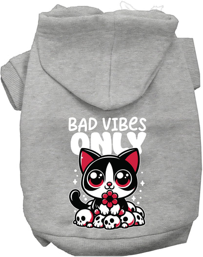 Gray Bad Vibes Only pet hoodie with cute cat design