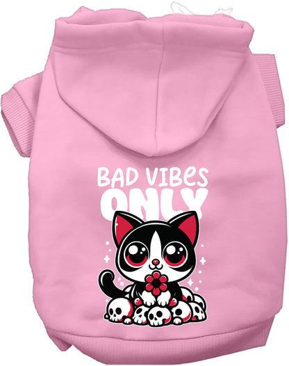 Light pink Bad Vibes Only pet hoodie with cute cat design