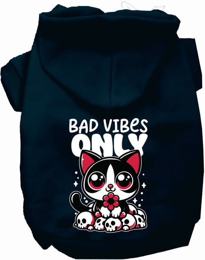 Navy Bad Vibes Only pet hoodie with cute cat design