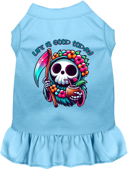 Blue tropical Grim Reaper pet dress with floral design