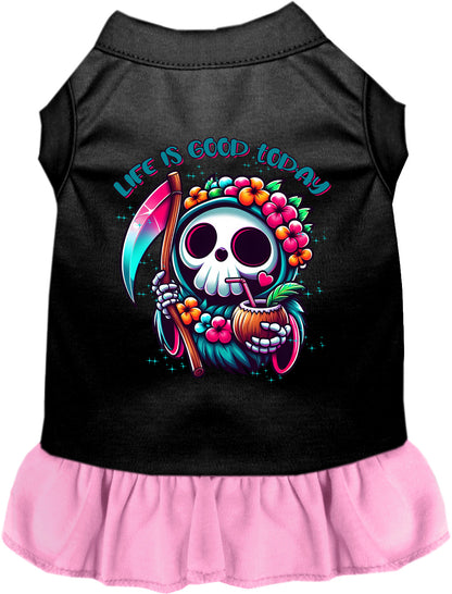 Black and light pink tropical Grim Reaper pet dress